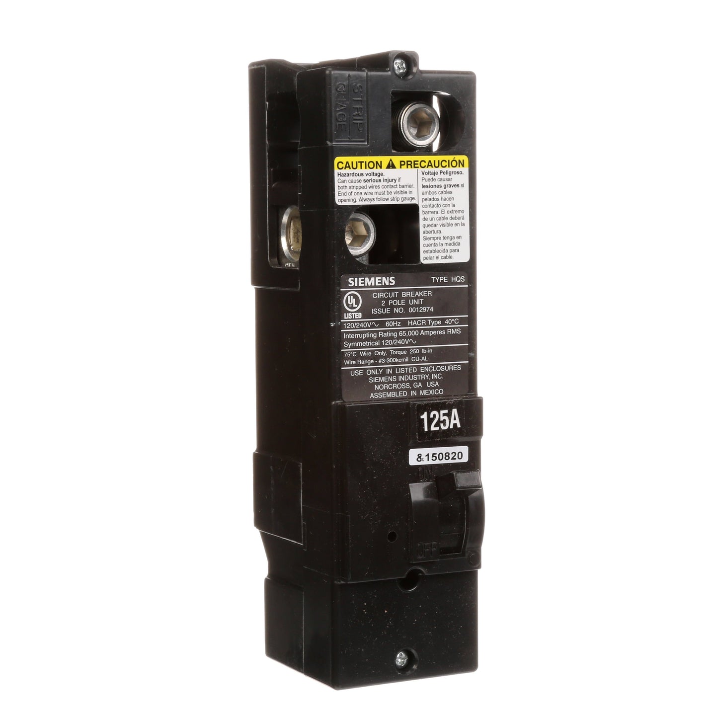 Siemens QS2125HH Circuit Breaker | 240V 125A 2P 65kA@240V Plug-In Power Mod