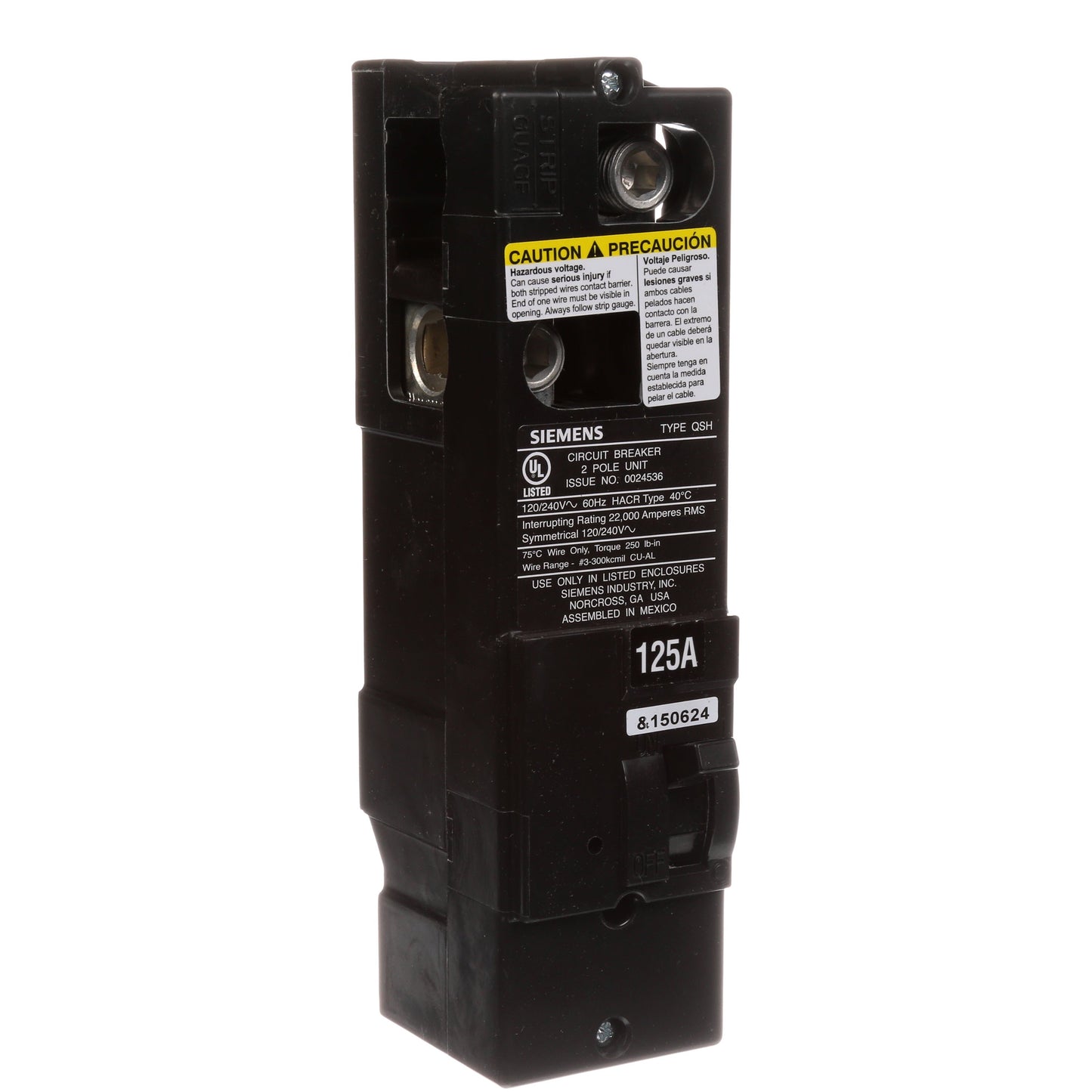 Siemens QS2125H Circuit Breaker | 240V 125A 2P 22kA@240V Plug-In Power Mod