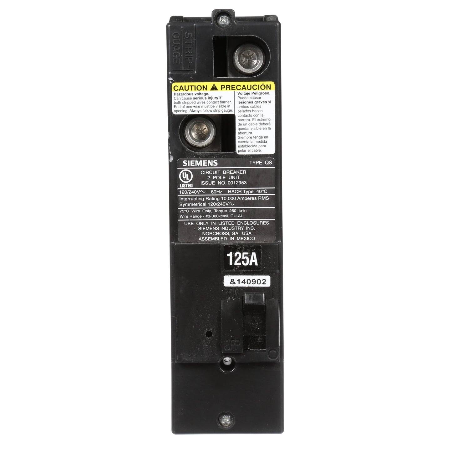 Siemens QS2125 Circuit Breaker | 240V 125A 2P 10kA@240V Plug-In Power Mod
