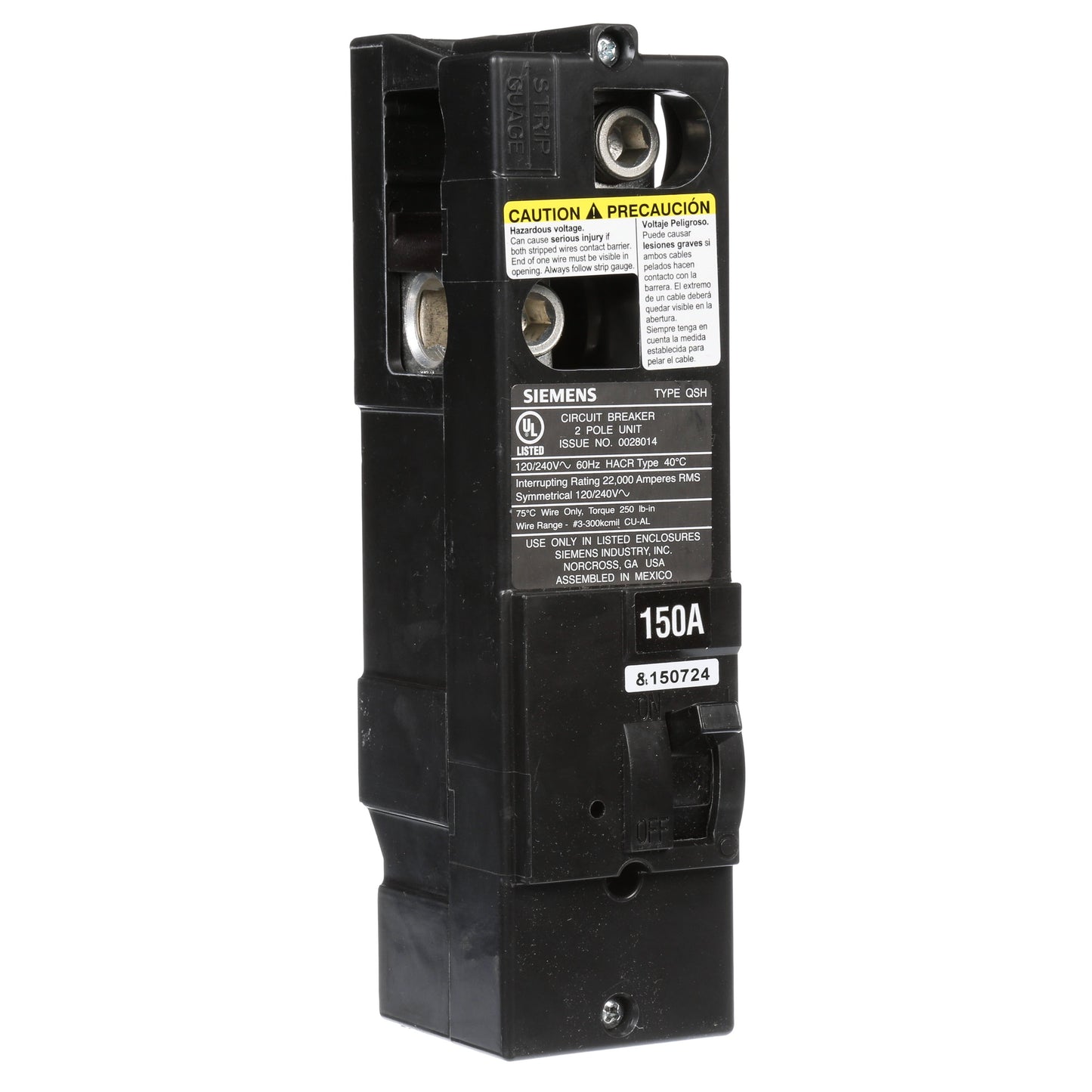 Siemens QS2150H Circuit Breaker | 240V 150A 2P 22kA@240V Plug-In Power Mod QS