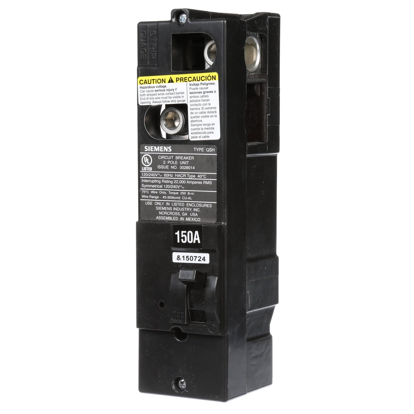 Siemens QS2150H Circuit Breaker | 240V 150A 2P 22kA@240V Plug-In Power Mod QS