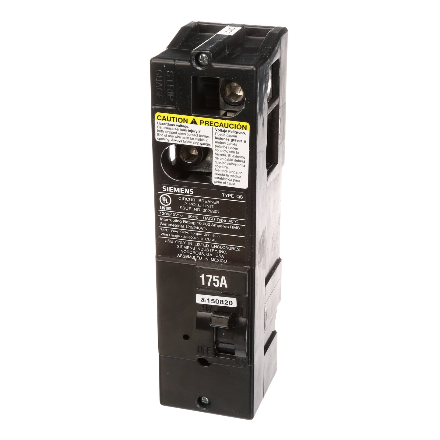 Siemens QS2175 Circuit Breaker | 240V 175A 2P 10kA@240V Plug-In Power Mod QS
