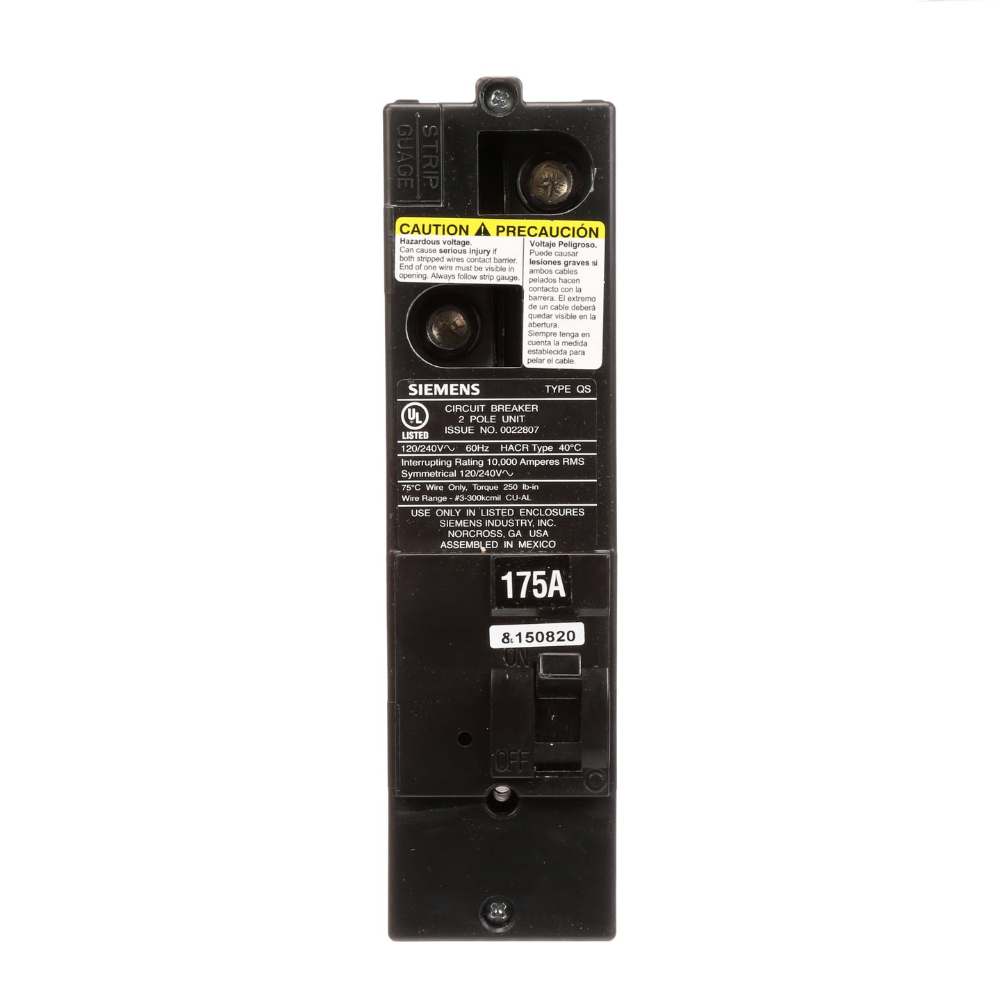Siemens QS2175 Circuit Breaker | 240V 175A 2P 10kA@240V Plug-In Power Mod QS