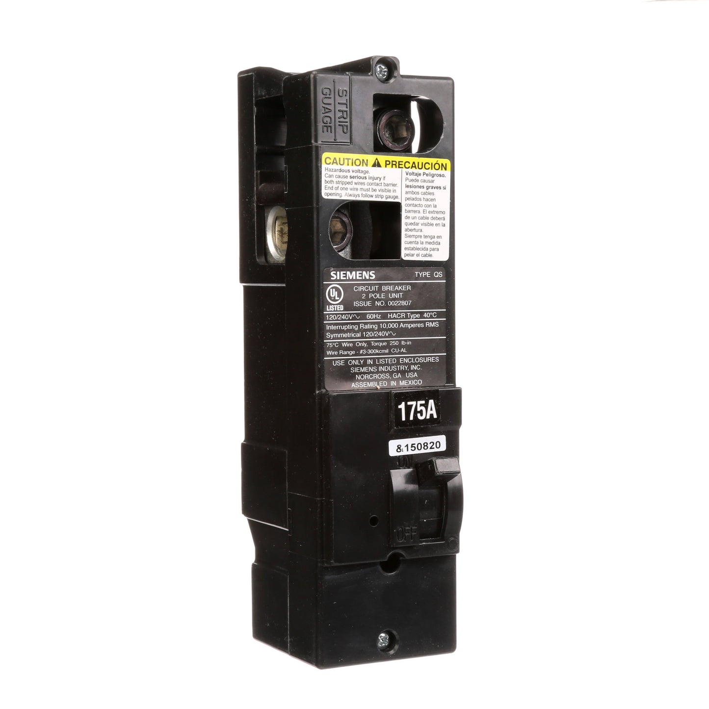 Siemens QS2175 Circuit Breaker | 240V 175A 2P 10kA@240V Plug-In Power Mod QS
