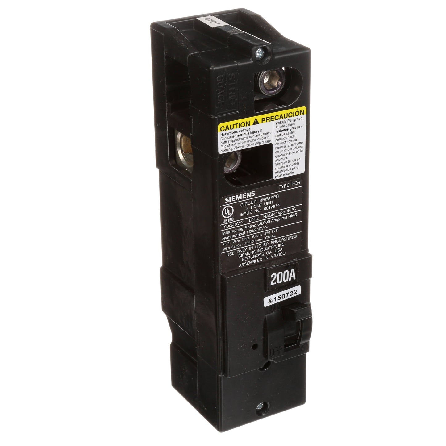 Siemens QS2200HH Circuit Breaker | 240V 200A 2 Pole 65kA@240V Plug-In Power Mod
