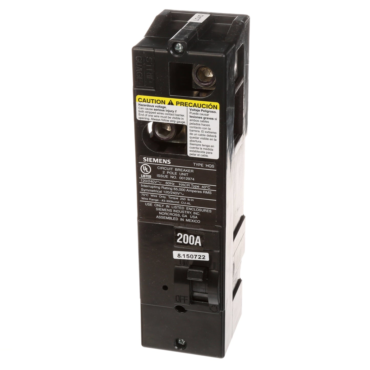 Siemens QS2200HH Circuit Breaker | 240V 200A 2 Pole 65kA@240V Plug-In Power Mod