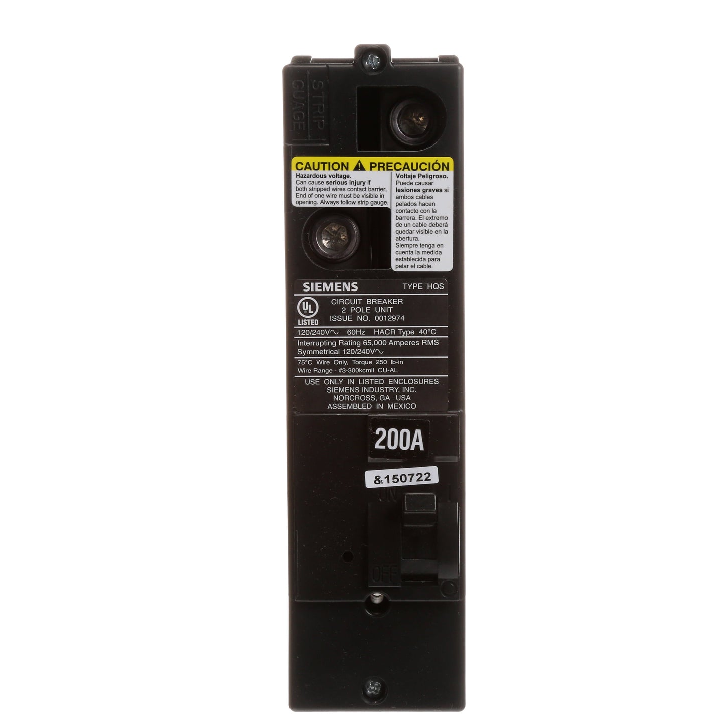 Siemens QS2200HH Circuit Breaker | 240V 200A 2 Pole 65kA@240V Plug-In Power Mod