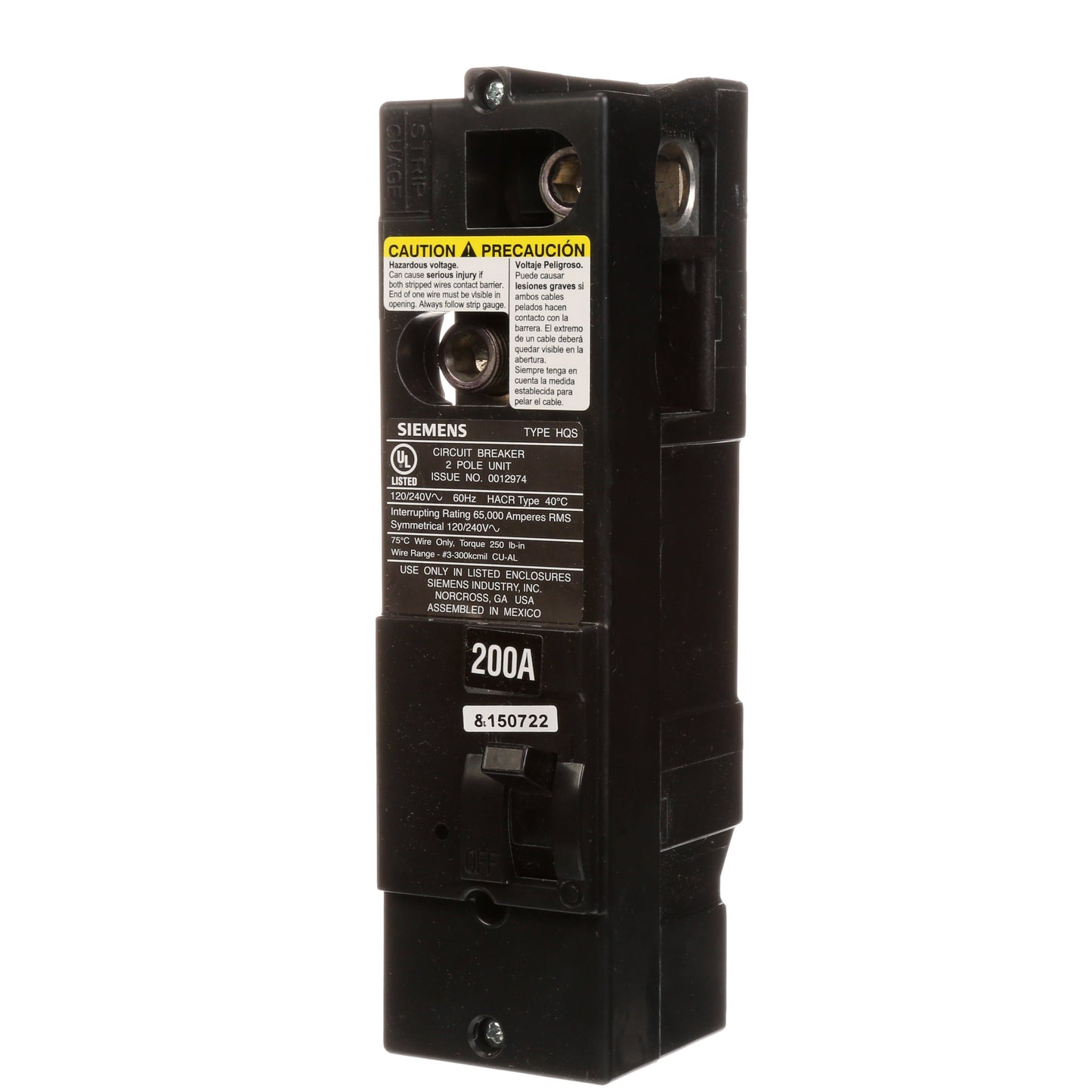 Siemens QS2200HH Circuit Breaker | 240V 200A 2 Pole 65kA@240V Plug-In Power Mod