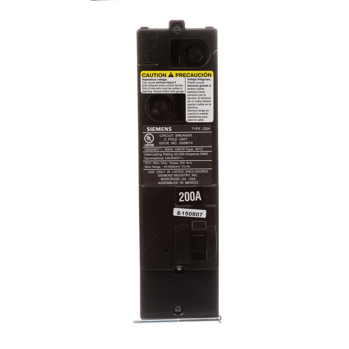 Siemens QS2200H Circuit Breaker | 240V 200A 2P 22kA@240V Plug-In Power Mod QS