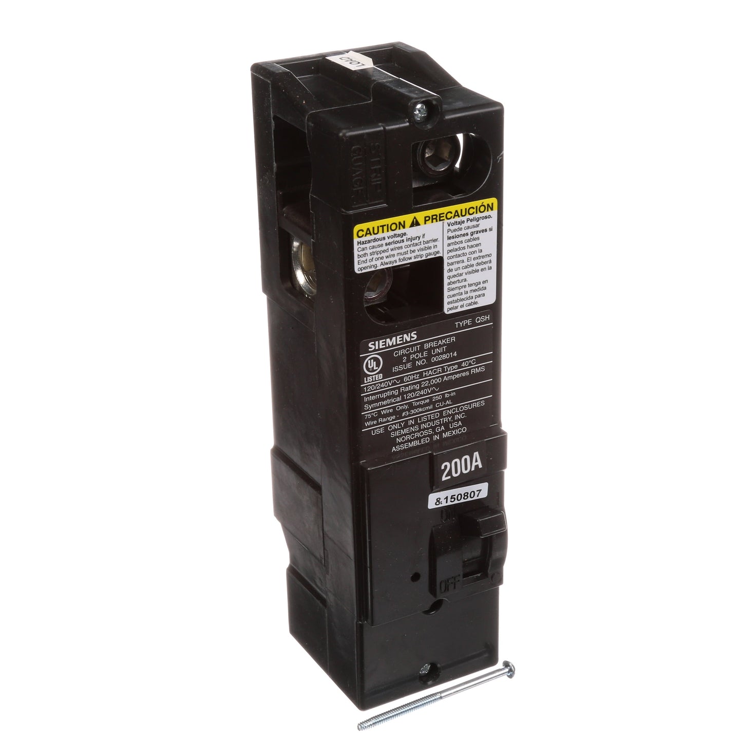 Siemens QS2200H Circuit Breaker | 240V 200A 2P 22kA@240V Plug-In Power Mod QS