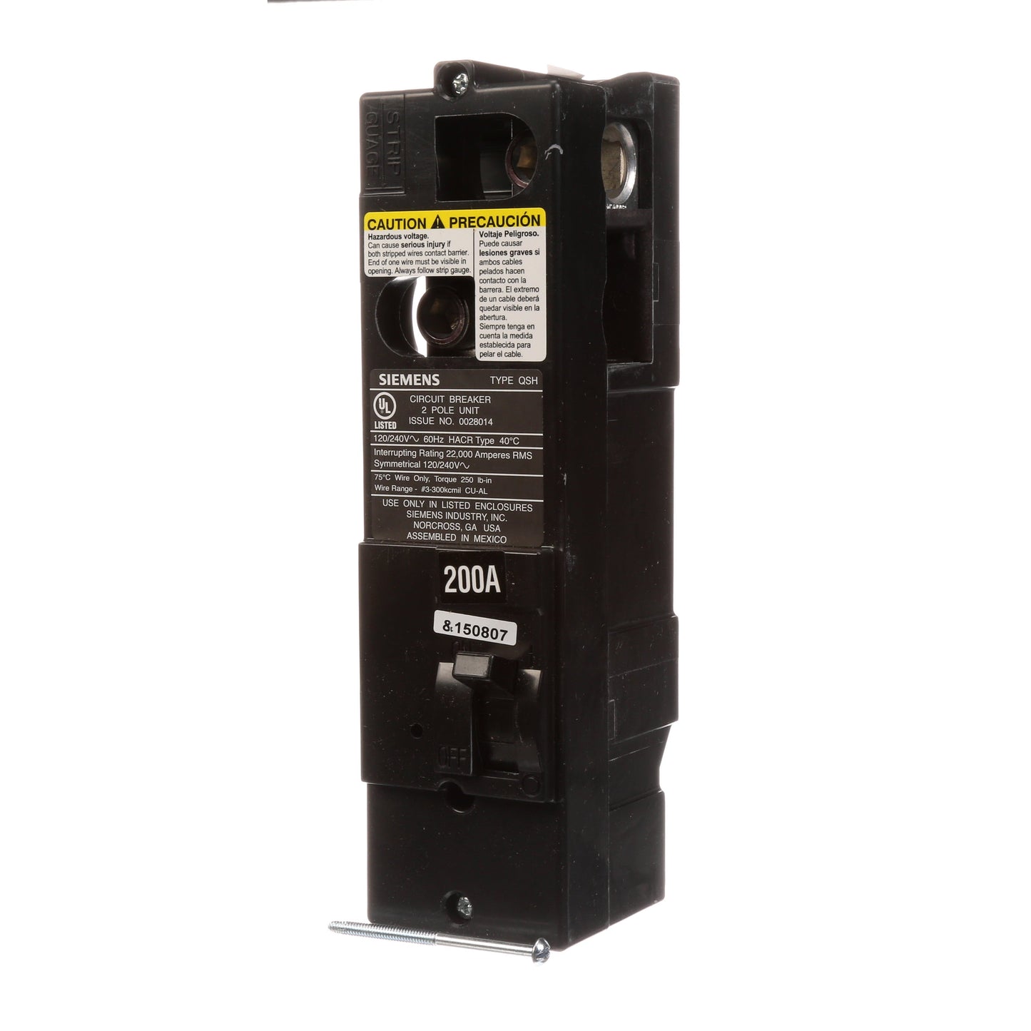 Siemens QS2200H Circuit Breaker | 240V 200A 2P 22kA@240V Plug-In Power Mod QS