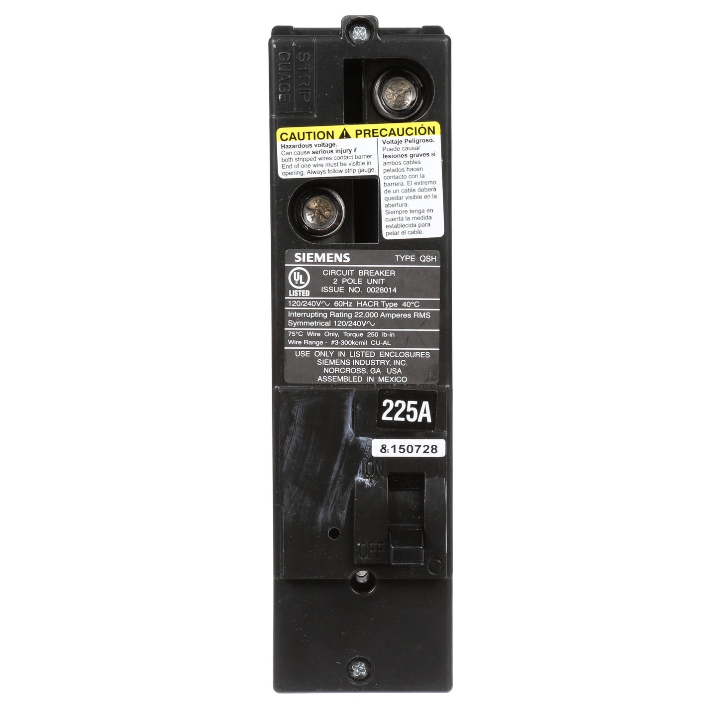 Siemens QS2225H Circuit Breaker | 240V 225A 2P 22kA@240V Plug-In Power Mod