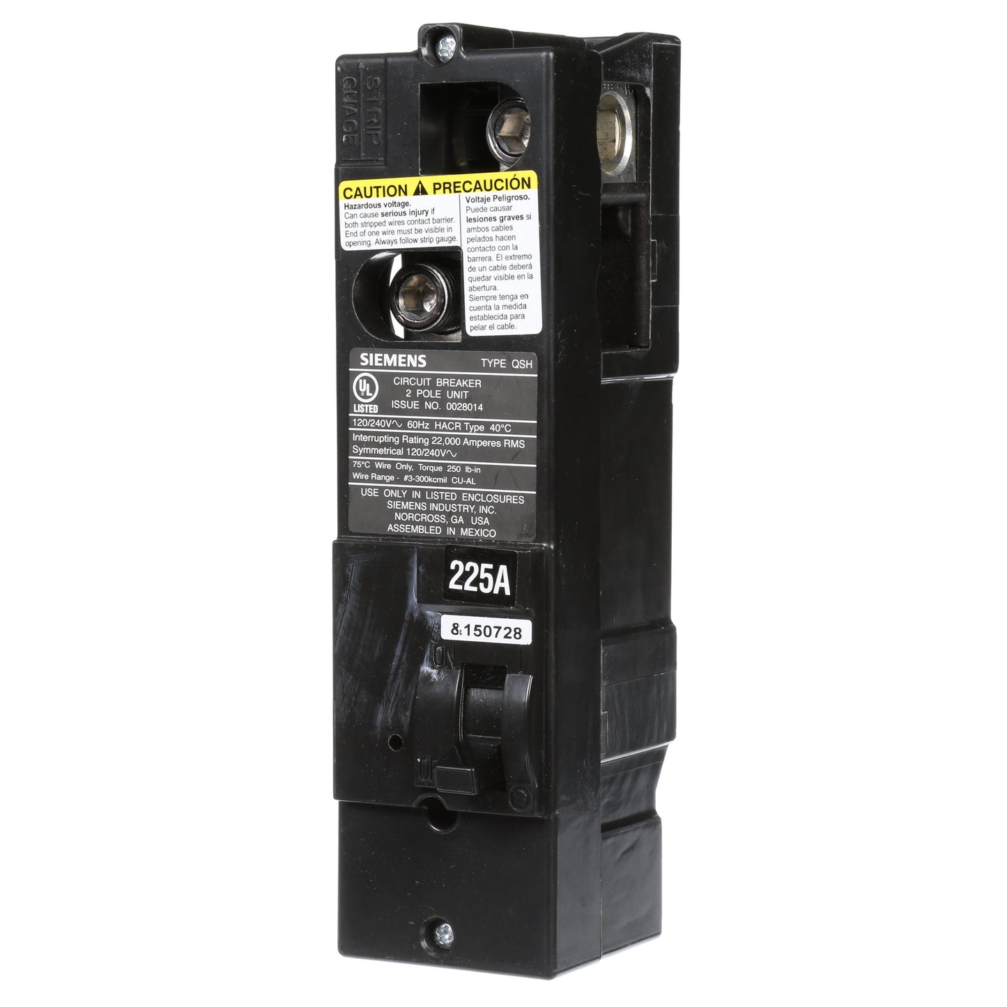 Siemens QS2225H Circuit Breaker | 240V 225A 2P 22kA@240V Plug-In Power Mod