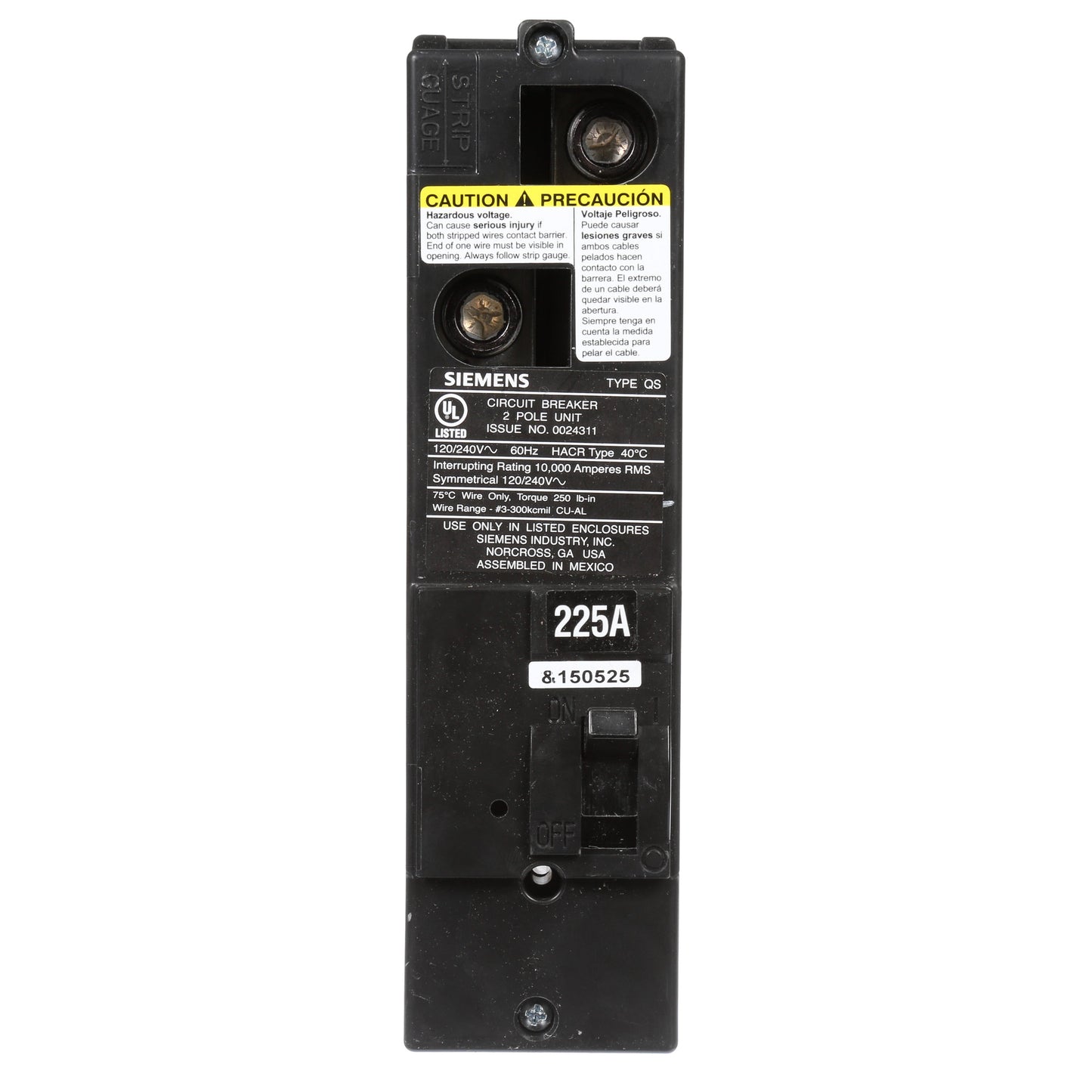 Siemens QS2225 Circuit Breaker | 240V 225A 2P 10kA@240V Plug-In Power Mod QS