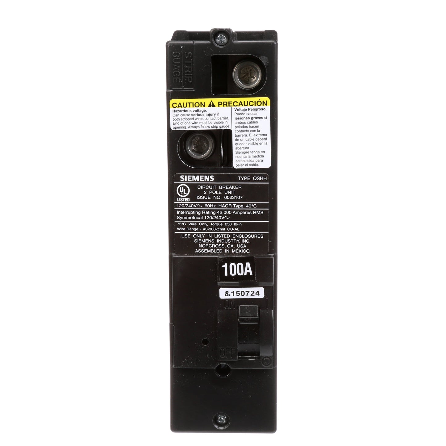 Siemens QSH2100 Circuit Breaker | 240V 100A 2P 42kA@240V Power Mod