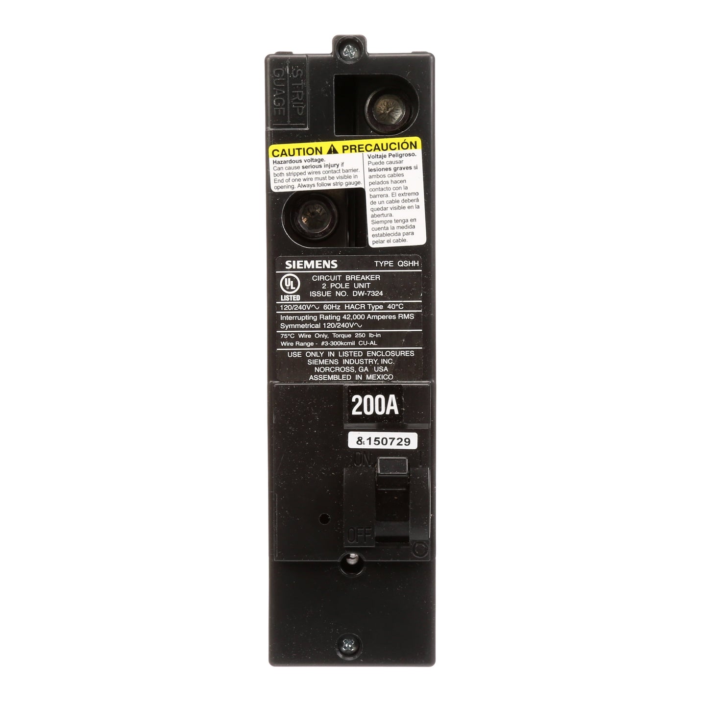Siemens QSH2200 Circuit Breaker | 240V 200A 2P 42kA@240V Plug-In Power Mod