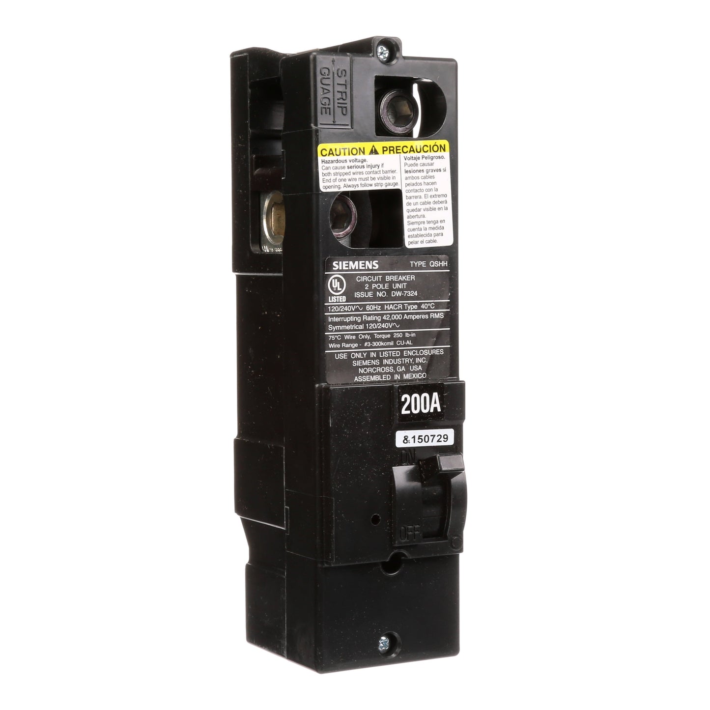 Siemens QSH2200 Circuit Breaker | 240V 200A 2P 42kA@240V Plug-In Power Mod