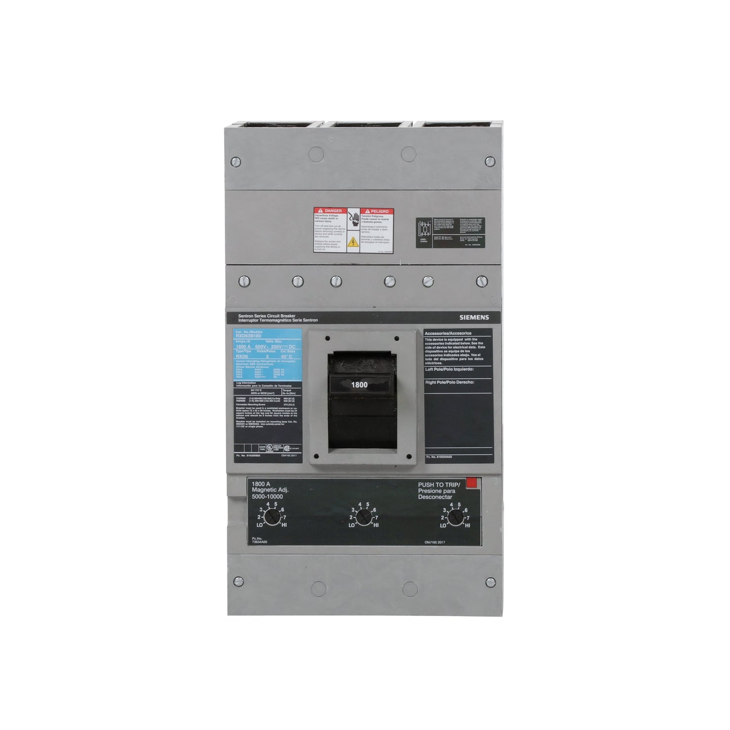 Siemens RXD63B180 Molded Case Circuit Breaker | 600V 1800A 3P 50kA@480V Bolt-On Sentron Series