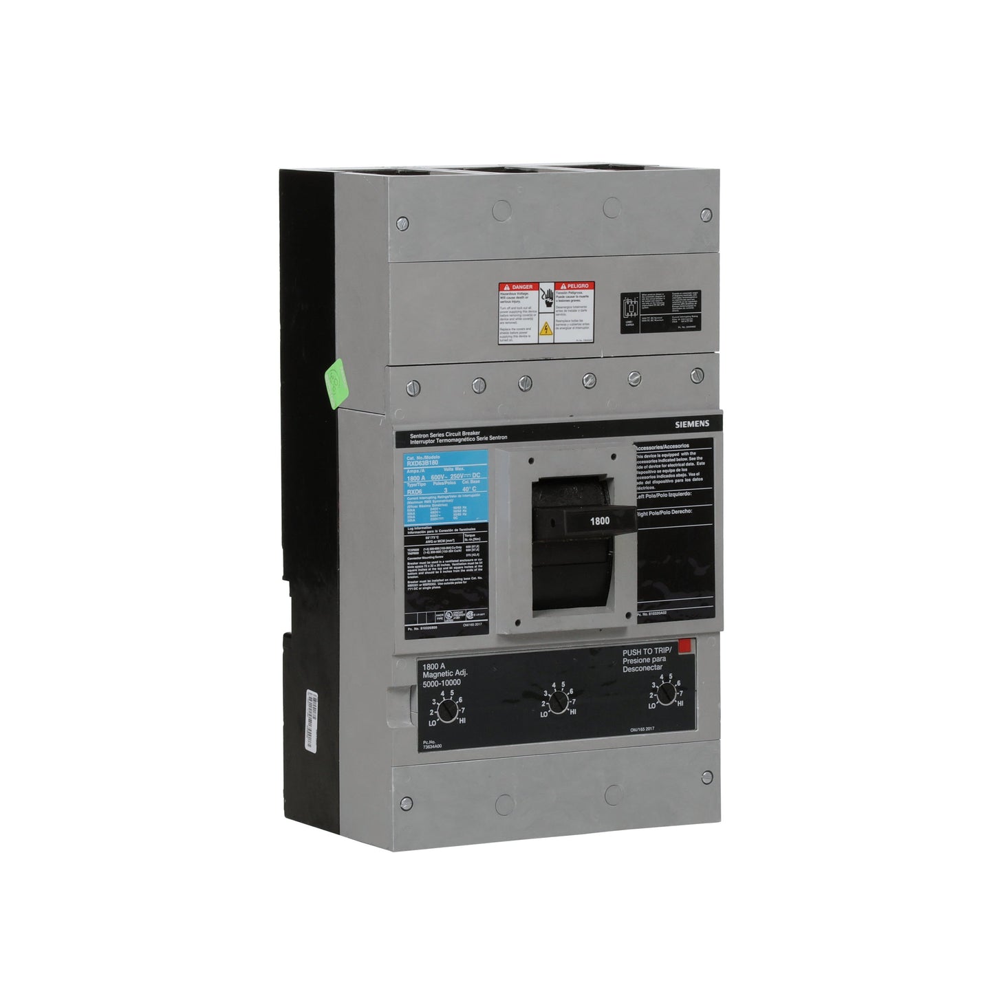 Siemens RXD63B180 Molded Case Circuit Breaker | 600V 1800A 3P 50kA@480V Bolt-On Sentron Series