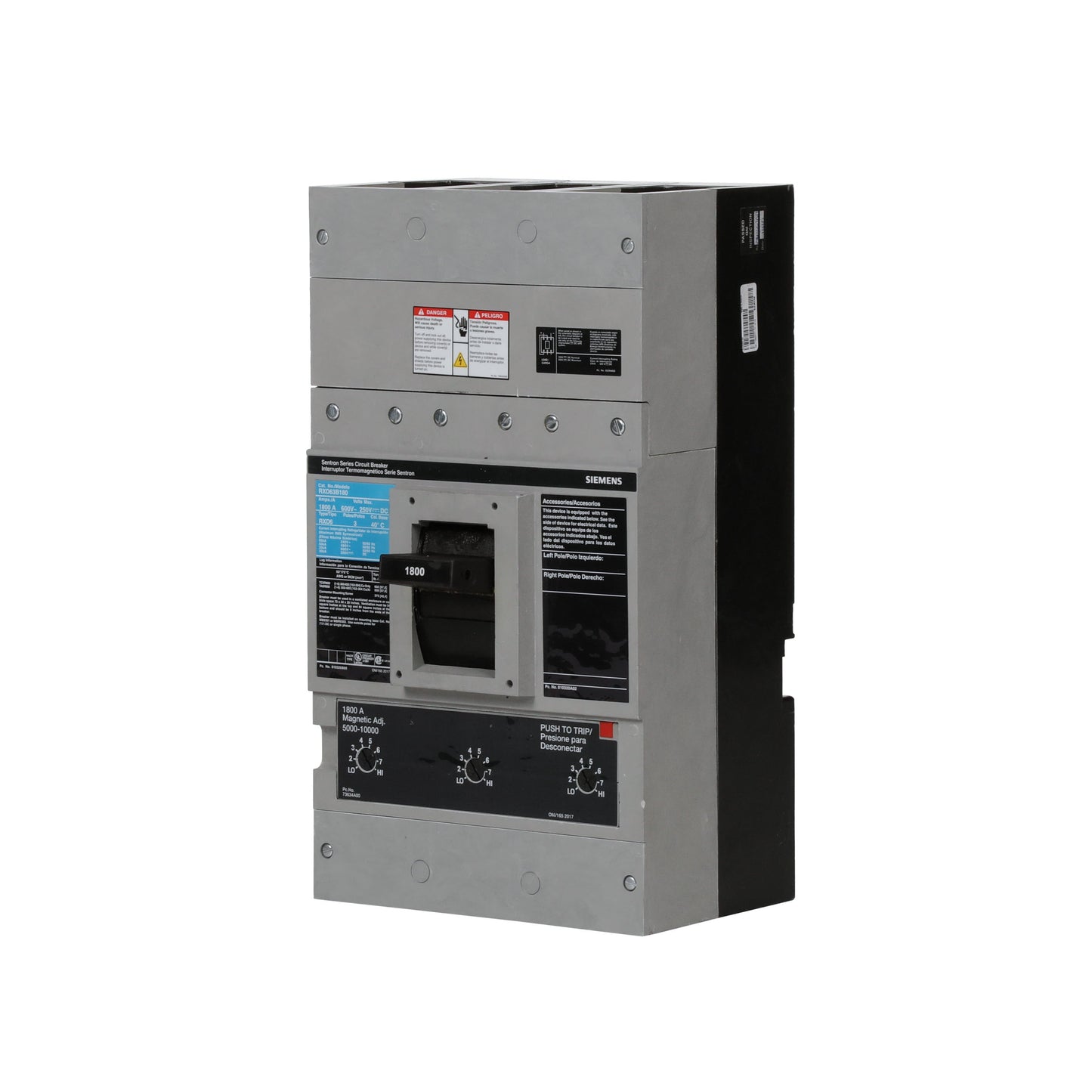 Siemens RXD63B180 Molded Case Circuit Breaker | 600V 1800A 3P 50kA@480V Bolt-On Sentron Series