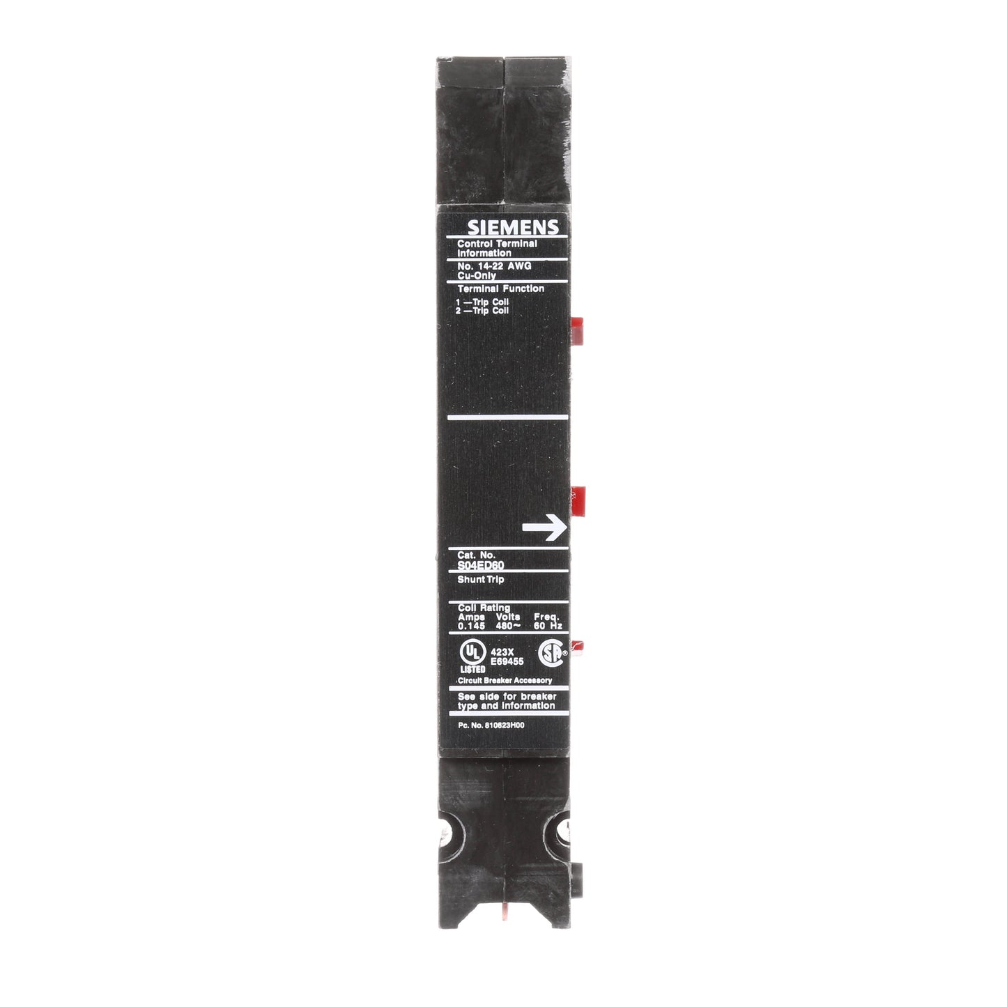 Siemens S04ED60 Circuit Breaker Shunt Trip 480V Sentron Series