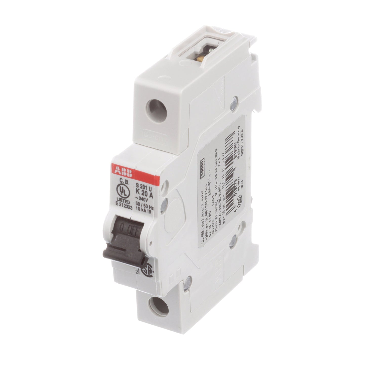 ABB S201U-K20 Circuit Breaker | 240V 20A 1P 10kA@240V Bolt-On S 200 U Series