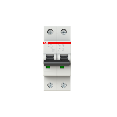 ABB S202-C1.6 Circuit Breaker | 480V 1.6A 2P 6kA@480V Feed-Thru S 200 Series