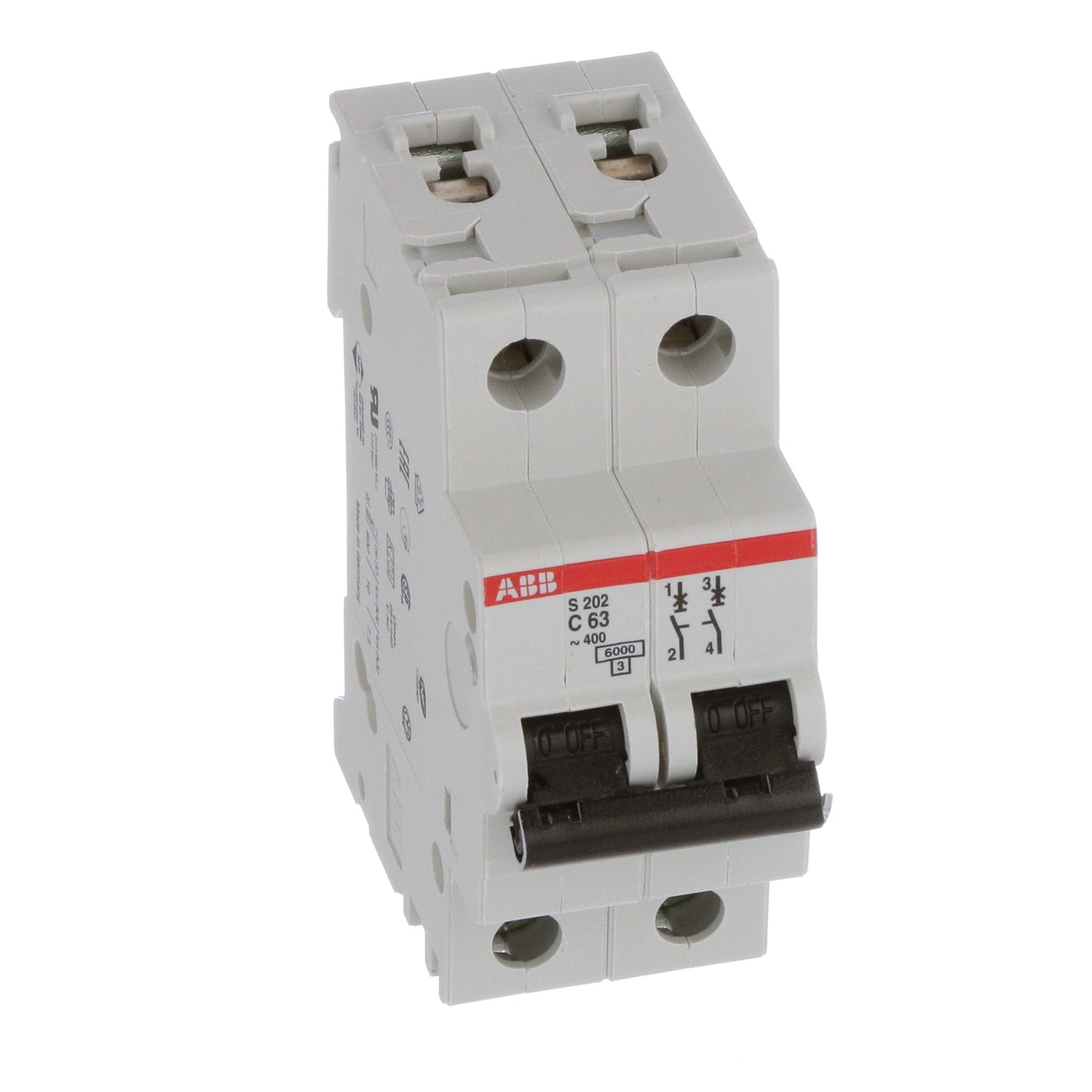 ABB S202-C63 Circuit Breaker | 480V 63A 2P 6kA@480V Feed-Thru S 200 Series