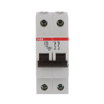 ABB S202-C63 Circuit Breaker | 480V 63A 2P 6kA@480V Feed-Thru S 200 Series