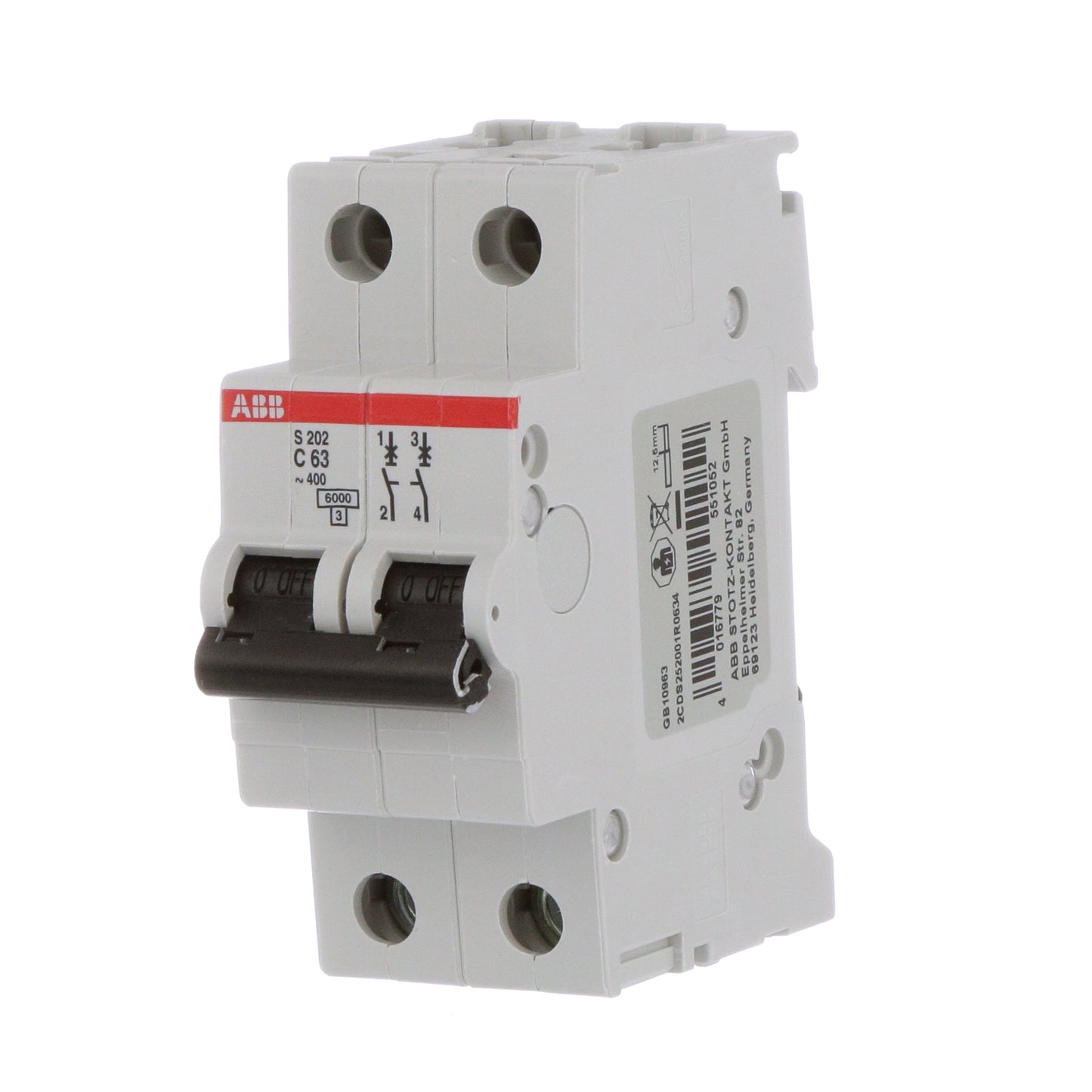 ABB S202-C63 Circuit Breaker | 480V 63A 2P 6kA@480V Feed-Thru S 200 Series