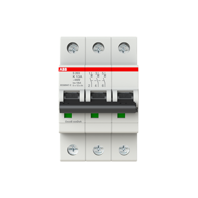 ABB S203-K13 Circuit Breaker | 480V 13A 3P 6kA@480V Feed-Thru S 200 Series