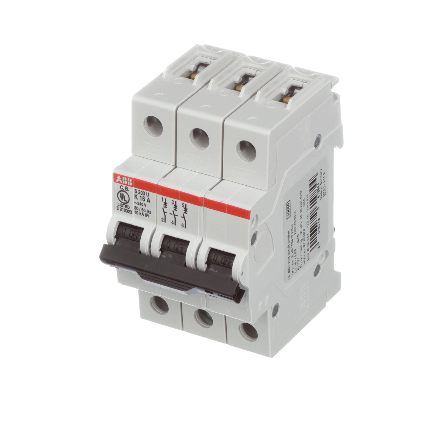 ABB S203U-K15 Circuit Breaker | 240V 15A 3P 10kA@240V Bolt-On S 200 U Series