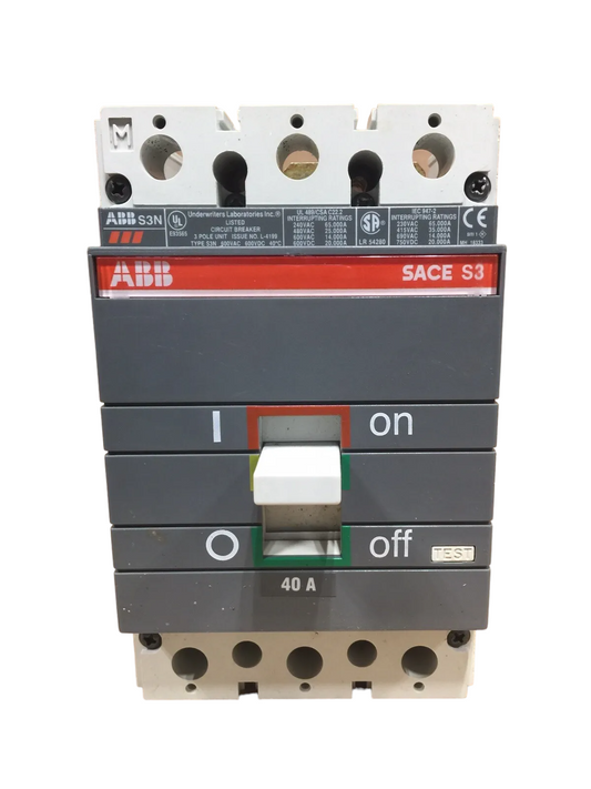 S3N040TW - ABB Bolt-On 600V 40A 3 pole circuit breaker 25kA@480V - Essential Electric Supply