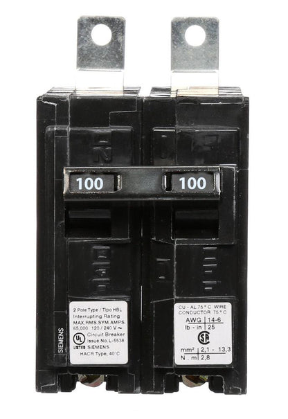 Siemens B2100HH Circuit Breaker | 120/240V 100A 2P 65kA@240V Bolt-on BL Series
