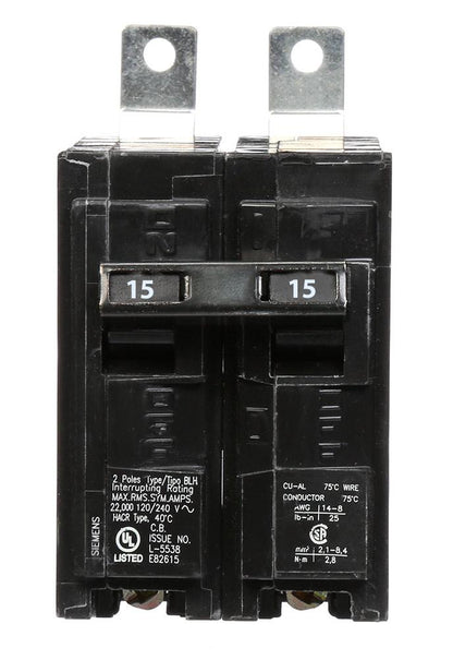 Siemens B215H Circuit Breaker | 120/240V 15A 2P 22kA@240V Bolt-on BL Series
