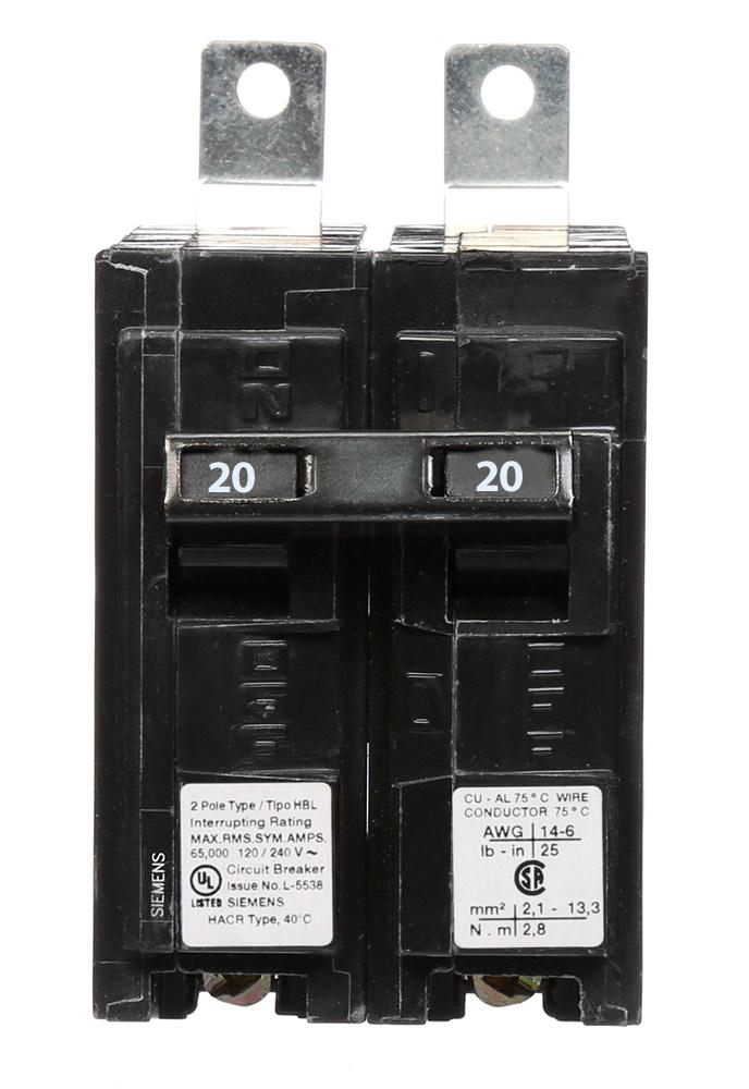 Siemens B220HH Circuit Breaker | 120/240V 20A 2P 65kA@240V Bolt-on BL Series
