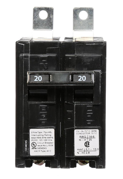 Siemens B220HH Circuit Breaker | 120/240V 20A 2P 65kA@240V Bolt-on BL Series