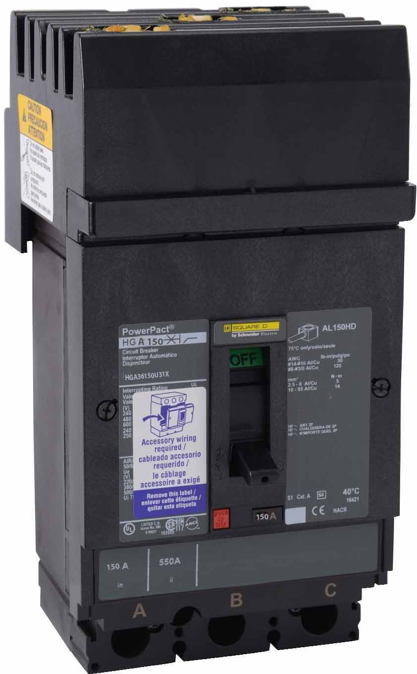 Square D HGA36150U31X Circuit Breaker | 600V 150A 3P 35kA@480V Powerpact