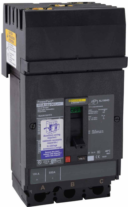 Square D HGA36150U31X Circuit Breaker | 600V 150A 3P 35kA@480V Powerpact