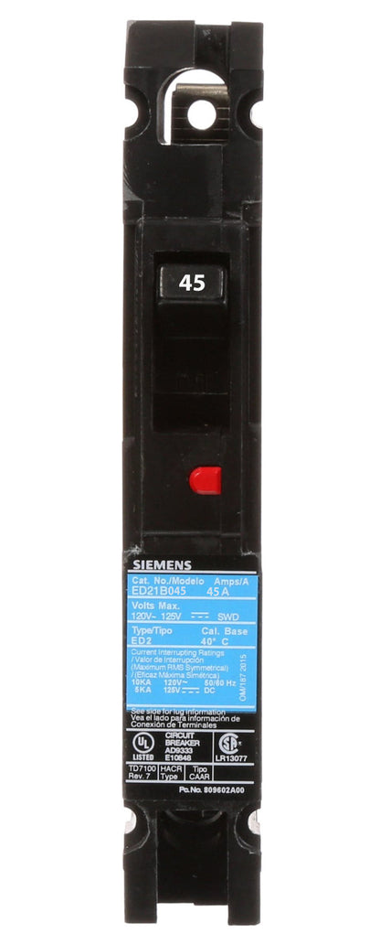 Siemens ED21B045L Circuit Breaker | 120V 45A 1P 10kA@120V Feed-Thru