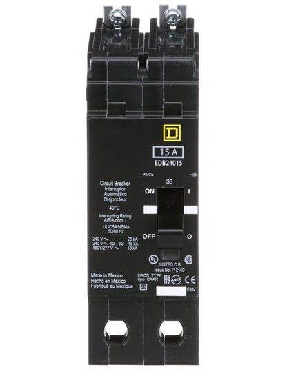 Square D EDB24015 Circuit Breaker | 480Y/277V 15A 2P 18kA@480V Bolt-On EDB Series