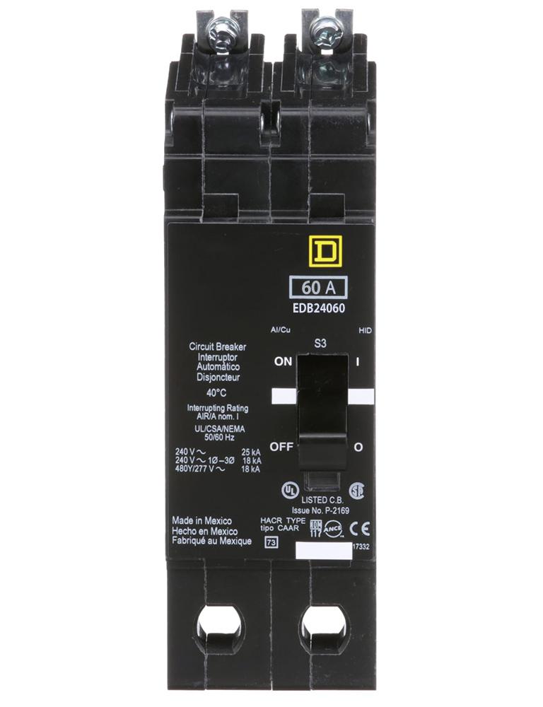Square D EDB24060 Circuit Breaker | 480Y/277V 60A 2P 18kA@480V Bolt-on EDB Series