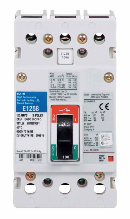 Cutler Hammer EGB3100FFG Circuit Breaker | Series G EGB 480V 100A