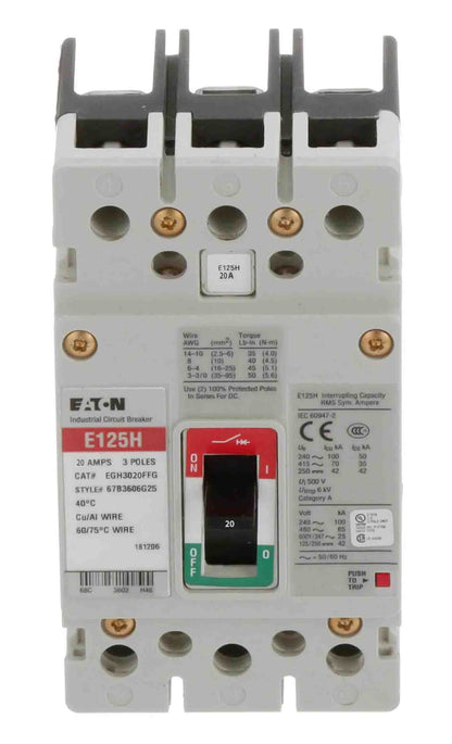 Cutler Hammer EGH3020FFG Circuit Breaker | Series G EGH 600V 20A