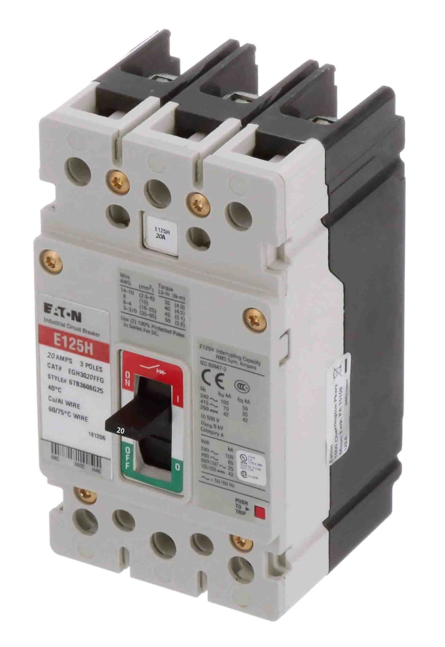 Cutler Hammer EGH3020FFG Circuit Breaker | Series G EGH 600V 20A