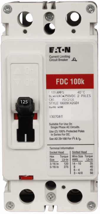 Cutler Hammer FDC2125 Circuit Breaker | 600V 125A 2P 100kA@480V Bolt-On Series C