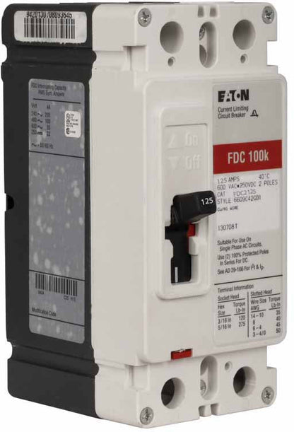 Cutler Hammer FDC2125 Circuit Breaker | 600V 125A 2P 100kA@480V Bolt-On Series C