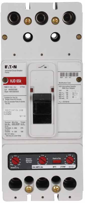 Cutler Hammer HJD3100 Circuit Breaker | 600V 100A 3P 65kA@480V Feed-Thru Series C