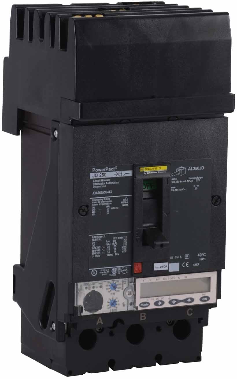 Square D JDA36250U44X Circuit Breaker | 600V 250A 3P 18kA@480V I-Line Style Plug-In Powerpact
