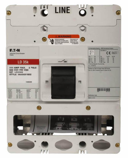 Cutler Hammer LD2500Y Molded Case Circuit Breaker | 600V 500A 2P 35kA@480V Bolt-On Series C